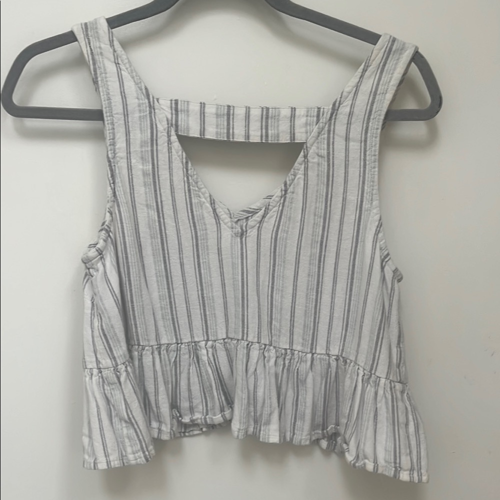 Striped V-Neck Ruffle Hem Tank Top - Picture 3 of 3